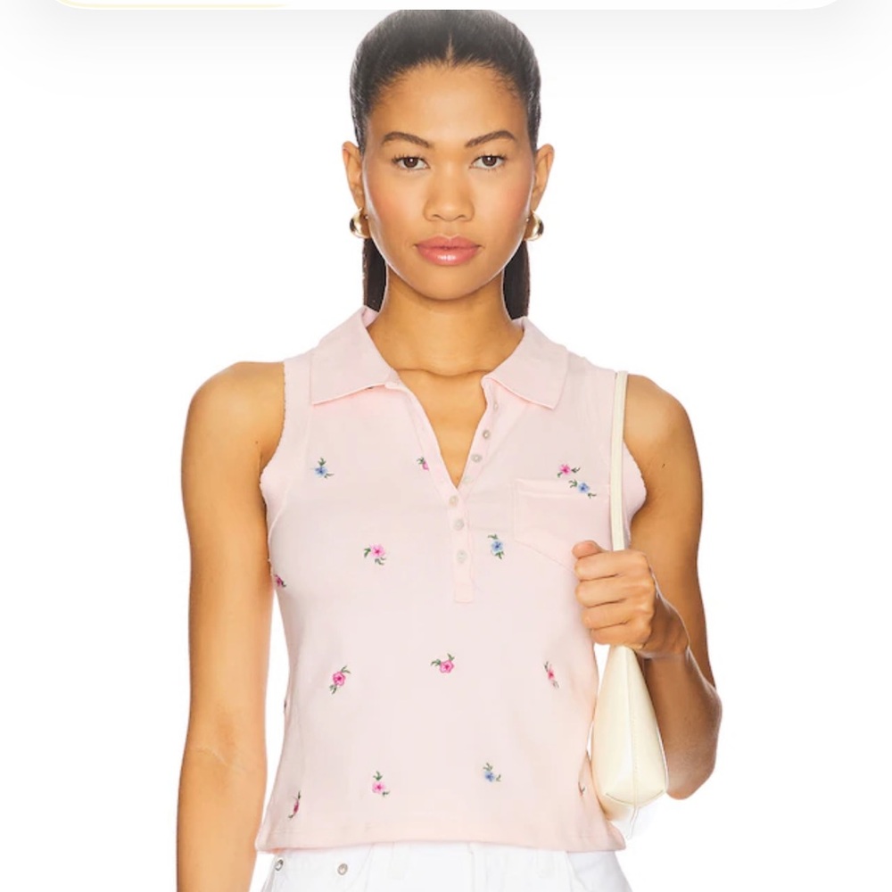 Free People Pepper Knit Polo Pink Floral Tank Top
